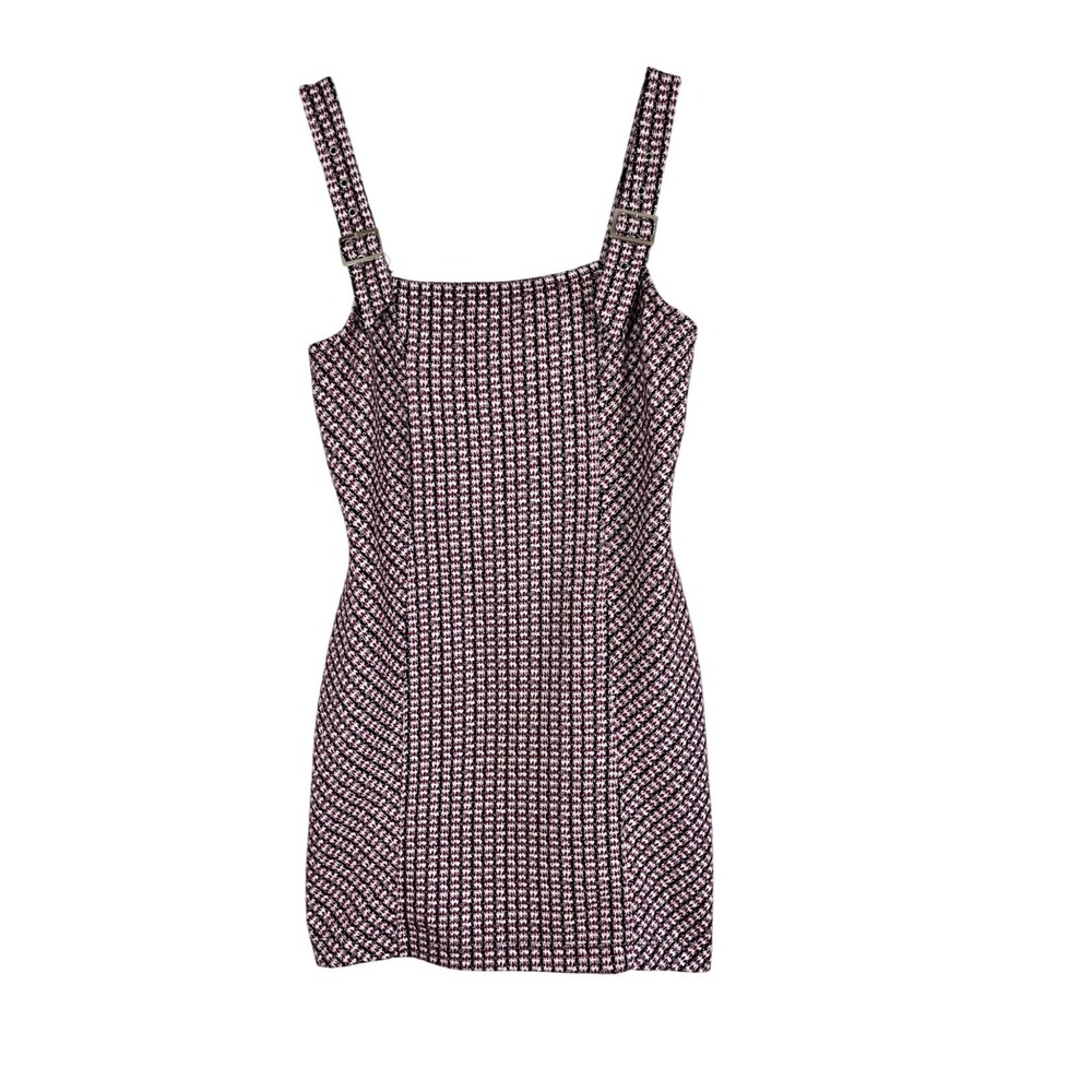 Retro Academia Houndstooth Tank Dress Pink M Woven Tweed Edgy Punk Goth Y2K‎ 90s